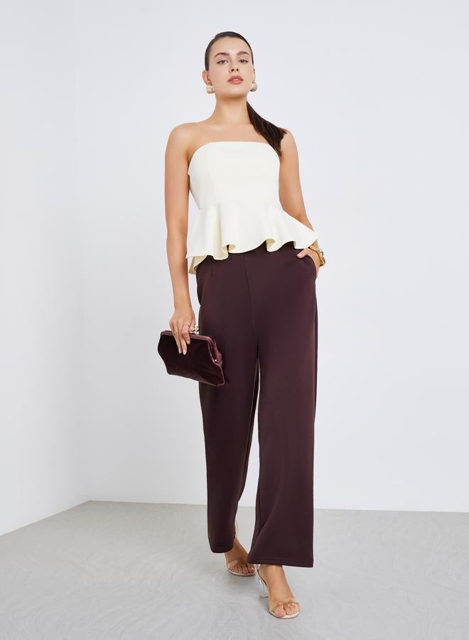 Styli Women Off-White Strapless Peplum Top - Image 4